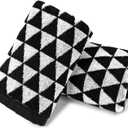 Black Hand Towels for Bathroom & Kitchen (Geometric Triangle), 2 Pack Cotton Quick Dry Towels for Hand Face Hair 13x29 Inches, Modern & Farmhouse