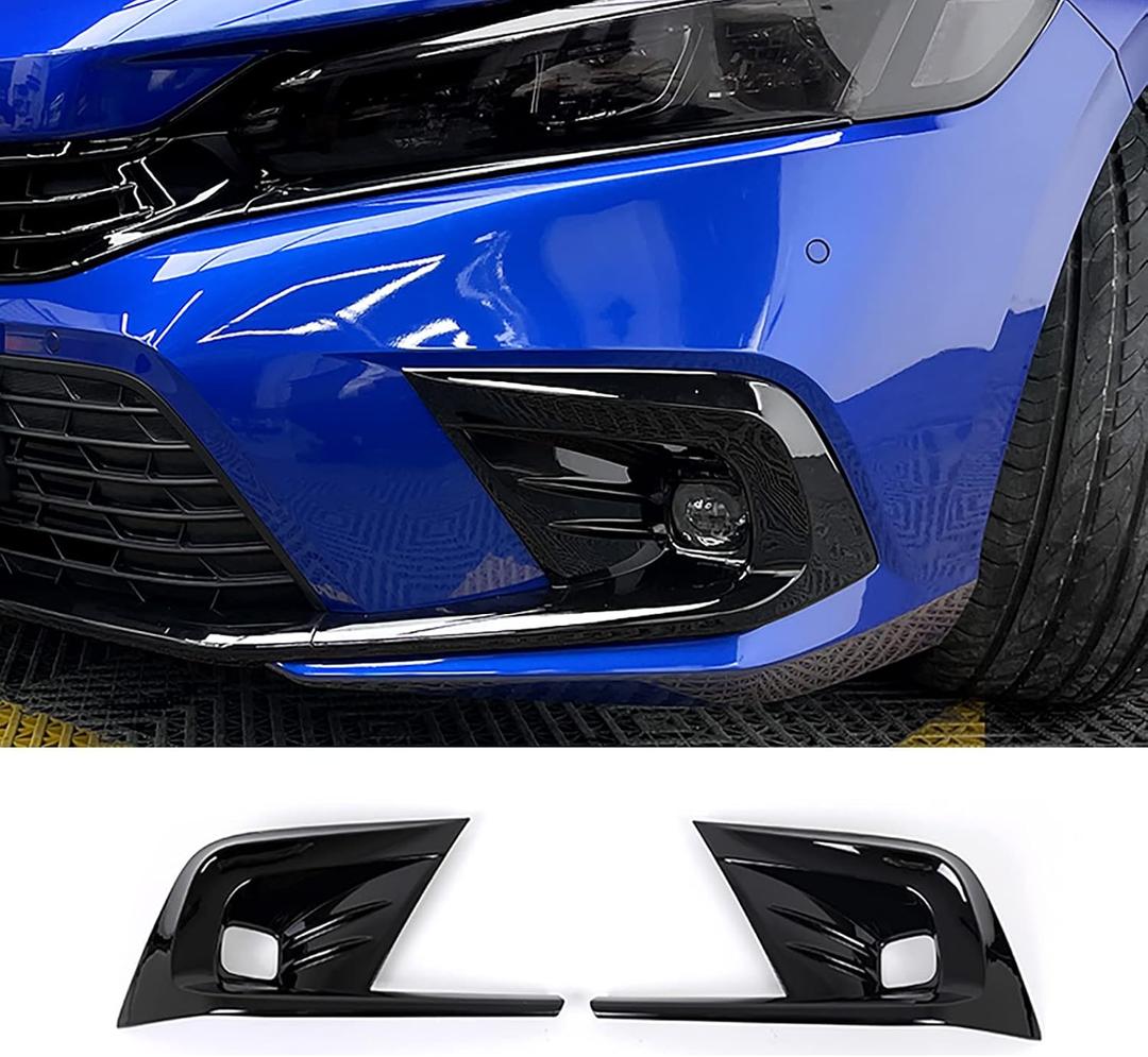 Car Accessories Fit For Honda Civic 11th Gen 2022 2023 2024 Front Fog Light Lamp Cover Trim (Black) ABS 2 PCS