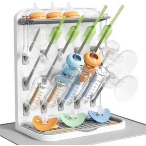 Lifewit Large Baby Bottle Drying Rack with Drain Mat & 15 Hooks, Newborn Essentials Must Haves, Countertop Holder Organizer for Baby Stuff, Rack Dryer for Pacifiers, Weighted Straws, Pump Parts