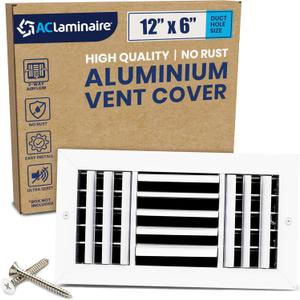12x6 Inch (Duct Opening) Aluminum 3-Way Air Flow Vent  HVAC Vent Cover for Wall or Ceiling  Quiet HVAC Wall Register with Multi-Shutter Damper  Adjustable Curved Blade - Plastic Seal for Tight Fit