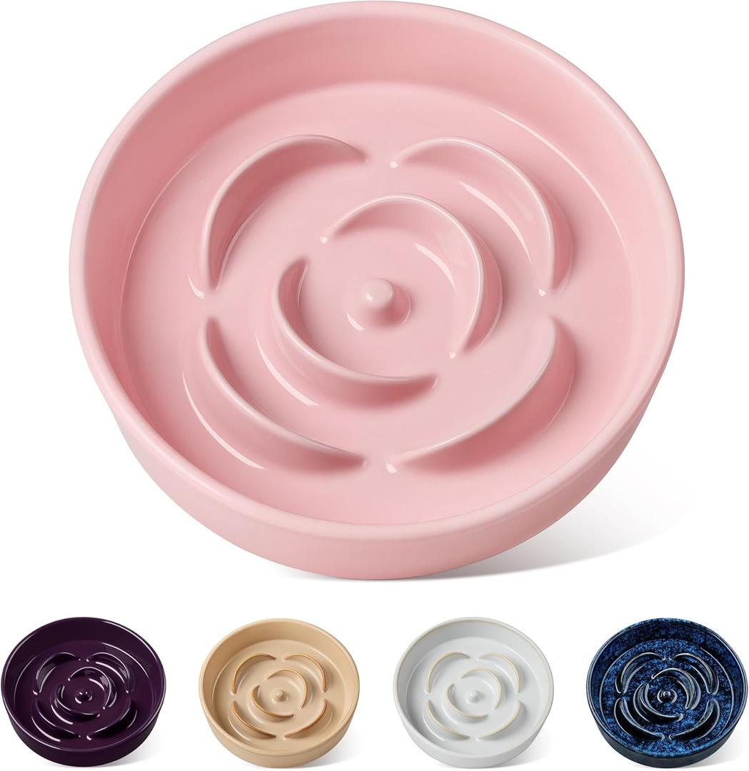 vancasso Slow Feeder Dog Bowl, 0.6 Cups Ceramic Dog Food Dish for Fast Eaters Small Breed, Puzzle Bowl for Small Dogs and Cats, Pink