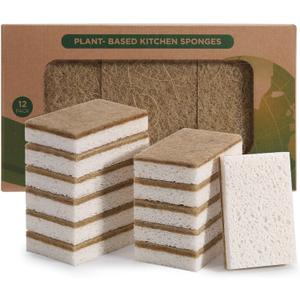 Natural Sponges for Dishes 12 Pack - Keep Soap Biodegradable Kitchen Sponge Compostable Coconut Scrubber - Eco Friendly Cleaning Sponges