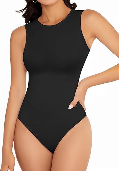 Women's Crew Neck Sleeveless Bodysuits Racerback Halter Tank Top Body Suits for Womens Sexy Going Out Leotards, Size 2XL