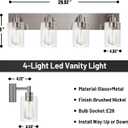 4-Light Bathroom Vanity Light Fixtures, Modern Bathroom Light Fixture with Clear Glass Brushed Nickel Finish Vanity Lights Over Mirror for Kitchen Bedroom Living Room