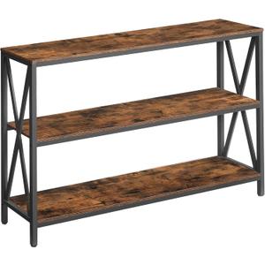 MAHANCRIS 47.2" Sofa Table, Industrial Console Table, 3-Tier Narrow Sofa Table with Storage Shelves, Foyer Table for Entryway, Hallway, Kitchen, Living Room and Bedroom, Rustic Brown CTHR800201, 9.4"D x 47.2"W x 31.7"H