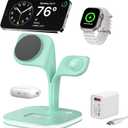 EXW Charging Station, Magnetic Wireless Charger, 5 in 1 Fast Mag-Safe Wireless Charger Stand for iPhone 16,15 14,13,12 Pro/Max/Mini/Plus, Apple Watch 9/8/7/6/SE/5/4/3/2 and Airpods 3/2/Pro/ProGreen