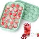 Ice Cube Tray, 2 Pack Silicone Ice Balls Maker with Lid BPA Free Easy-Release Ice Cube Trays for Freezer, DIY Homemade Round Ice Cubes for Whiskey, Cocktails, Coffee (Green)