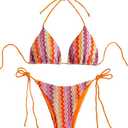 ZAFUL 2 Piece Triangle Bikini for Women Knitted Rope Halter Bikini Sets Sexy Bathing Suit Side Tie Swimsuits Beachwear, Orange, M