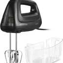 Proctor Silex Easy Mix 5-Speed Electric Hand Mixer with Bowl Rest, Compact and Lightweight, 215 Watts of Peak Power, Storage Case, Black (62512)
