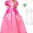 Funna Pink Princess Costume Adult Women Dresses Halloween Dress up Cosplay with Crown Gloves, Large