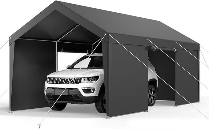 VEVOR Upgraded 10x20 FT Heavy Duty Carport Canopy with Roll-up Windows, All-Season Portable Garage with Removable Sidewalls & Doors, 12 Stakes & 12 Ropes, Car Tent for Car, Truck, Boat, Equipment