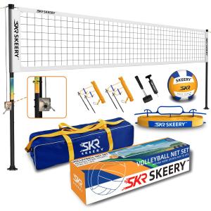 Outdoor Heavy Duty Volleyball Net Set, Anti-Sag Design, Adjustable Aluminum Poles, Portable Volleyball Net for Backyard,Grass and Beach (White)