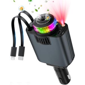 Starlight Retractable Car Charger with Aromatherapy, 5 in 1 Fast Charging 66W Car Phone Charger Adapter, USB C Car Accessories Compatible with iPhone 16/15/14/13/12/11 and Android (Gray)