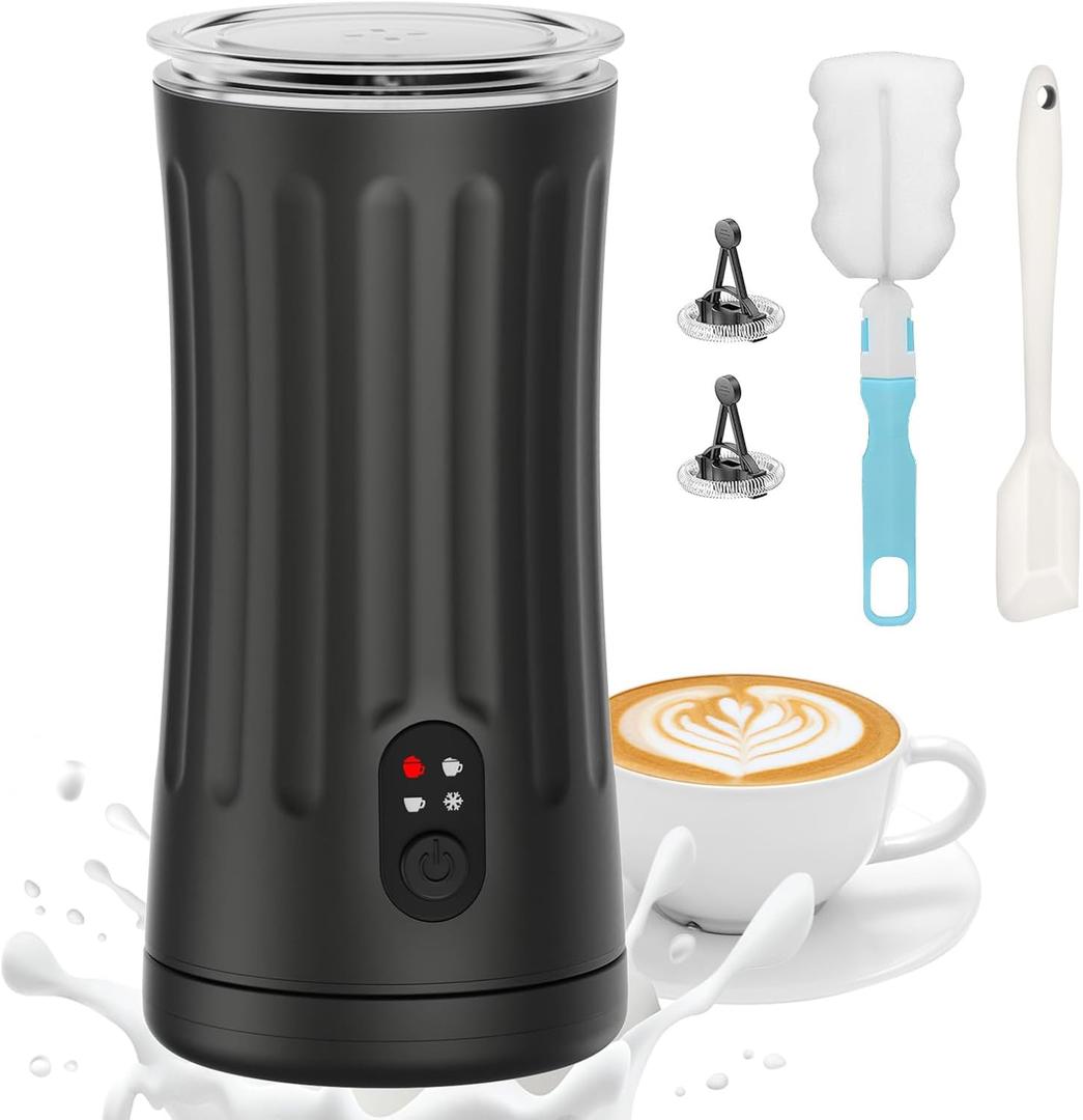 Milk Frother, 4-in-1 Milk Steamer and Frother, 8.1oz/240ml Automatic Warm and Cold Foam Maker, Auto Shut-Off Frother for Coffee, Latte, Cappuccino, Macchiato(Black)