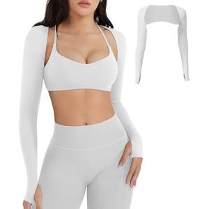 YEOREO Women Crop Top Long Sleeve Bolero Open Front Workout Cropped Shirts Sports Shrug Only top M