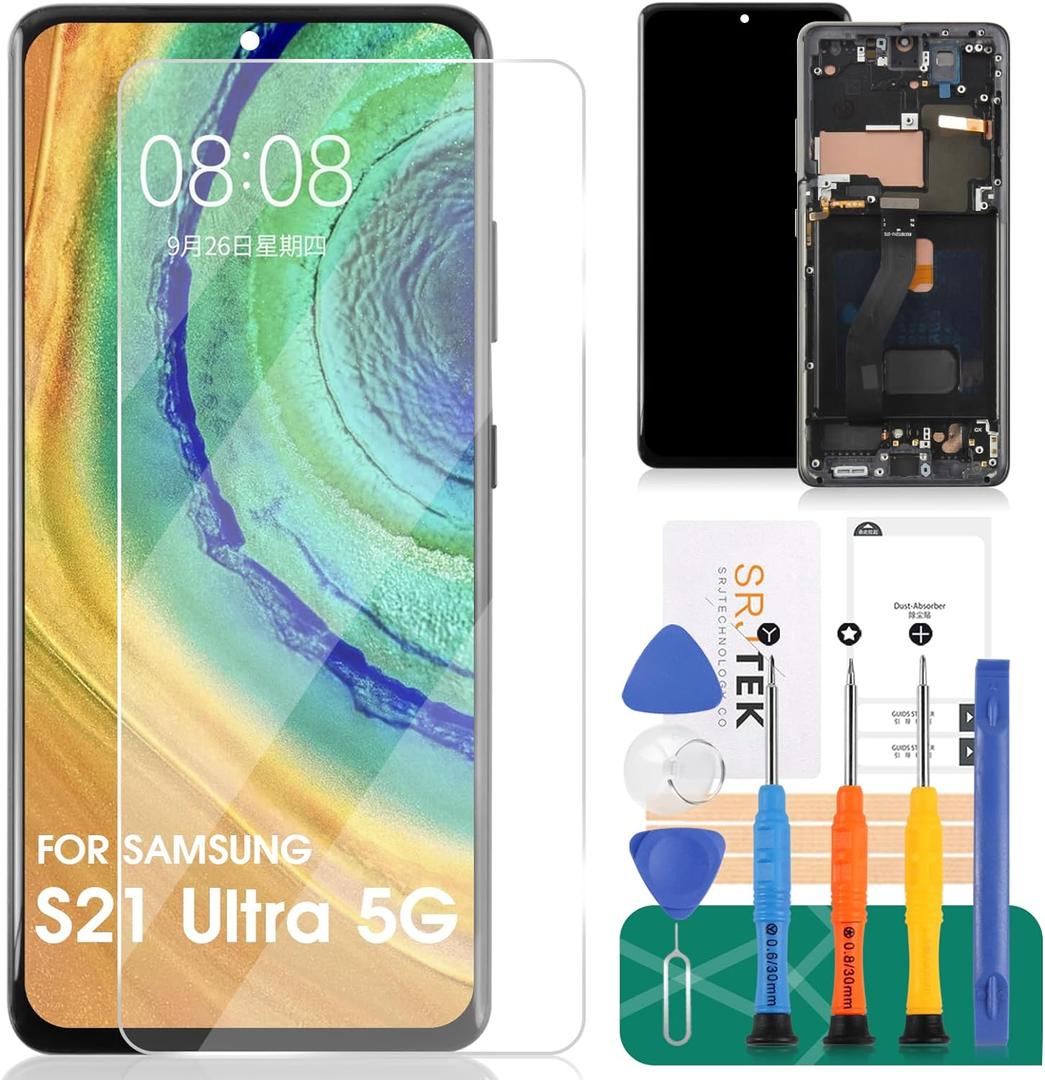 SRJTEK for Samsung Galaxy S21 Ultra 5G Screen Replacement for LCD for Samsung S21 Ultra 5G for Galaxy S21 Ultra 5G Display for SM-G998U SM-G998b/DS Digitizer Replacement Touch Screen Repair Part(Black)