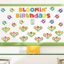 78Pcs Spring Birthday Bulletin Board Kit, Spring Flower Bulletin Board Decorations with Wild Floral Cutouts, Photo Displays Classroom Wall Decor for Back to School Birthdays Preschool Door