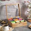 handrong Tea Box Organizer,Decorative Tea Storage,BambooTeas Bag Holder Organizer,Modern Teas Organizers and Storage with 9 Compartments for Coffee,Tee & Sugar Pods,Packets & More