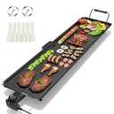  35" Electric Griddle Teppanyaki Grill, Nonstick Extra Large Cooking Plate for Pancake Barbecue, Indoor Outdoor Table Top Grill with Adjustable Temperature & Drip Tray, 2000W