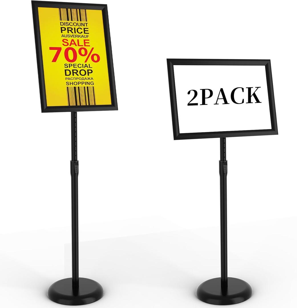 Sign Holder 11x17 inch-Adjustable Sign Stand for Display, Floor Standing Sign Holder Stand, Pedestal Heavy Duty Poster Stand with Round Base for Display, Advertisement, and Outdoor (2Pack)
