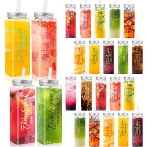 Skylety 24 Pcs Employee Appreciation Gifts Thank You Plastic Cups 17 oz Large Reusable Acrylic Skinny Tumblers with Lid Straw Rectangular Inspirational Plastic Mugs for Staff Coworker Team Teacher
