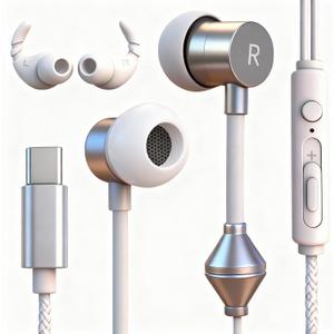 Air Tube Headphones USB-C | EMF Free Anti Radiation Wired Earbuds with Microphone for Hearing Protection | HD Sound & Clear Calls | Volume Control, USB C Adapter for iPhone 15, Android, Laptop