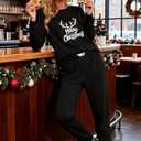 Christmas Pajamas Two Piece Outfits Tracksuits Loungewear Matching Set Pjs Jogger Sets (Black, XXL)