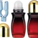 Kesell 2Pcs Glass Roller Bottles 50 ml Gradient Red Roll on Bottle with Plastic Roller Ball and Opener Empty Roller Ball Deodorant Container for Essential Oils, Perfume (Gold Lid)
