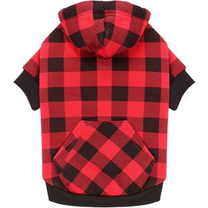 Dog Hoodie Sweater Red Buffalo Plaid Pet Clothes Warm and Soft Breathable Cozy Large Pet Sweater Dog Hoodies for Large Dogs with Pocket (L)