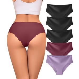 Riozz Sexy Seamless Underwear Wave Edge No Show Bikini Panties V-waist Ice Silk Hipster Lady Cheeky Invisibles Briefs 6 Pack (XXL)