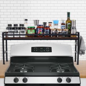 Spice Rack Shelf for Kitchen StoveStove Top Shelf with 4 hooks Extra Storage Countertop, Seasoning Organizer,Kitchen Organizers and Storage