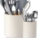 Utensil Holder, Set of 2, Large utensil holder for kitchen counter, 7.3"+5.4" cooking utensil holder for countertop, Kitchen spatula holder for kitchen decor (Modern Farmhouse Color)