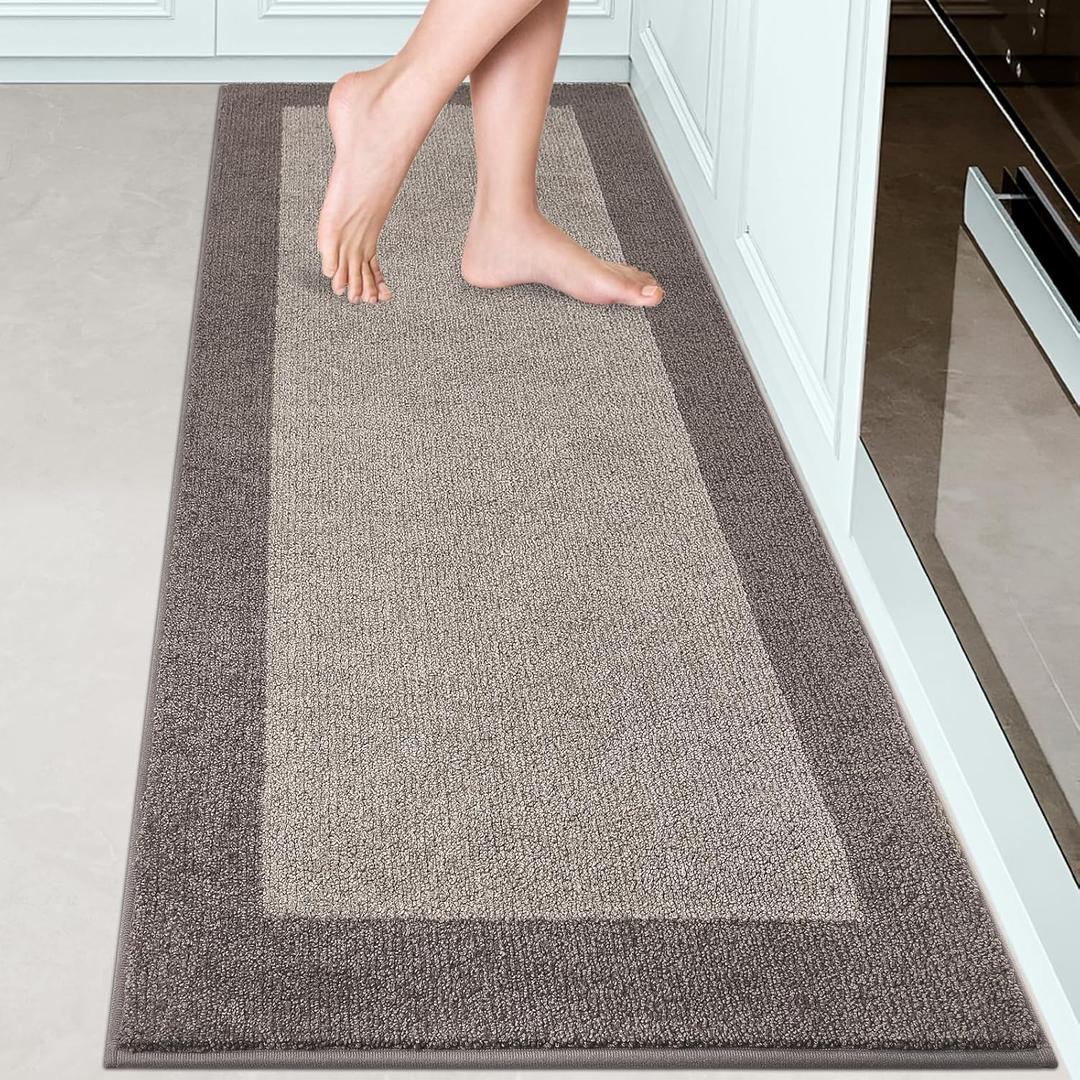 Machine Washable Kitchen Rug 24" x 70", Non Slip Kitchen Mat for Floor, Absorbent Entrance Runner Rug for Bedroom, Hallway, Bathroom, Door (Roll Packing) (Beige)