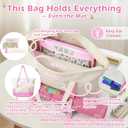 Empty Mahjong Tile Bags Set for American Tiles and Racks,Canvas Tote Bag with Mat Holder Accessories Organizer,Portable Mahjong Case Drawstring Protective Sleeve for Rack Pushers,Pink