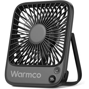Warmco Portable Travel Fan 5000mAh, Ultra-thin Rechargeable Battery Operated Small Desk Fan, Quiet 4-Speed Personal Fans with 180 Tilt for Office, Camping, Cruise, Outdoor Black