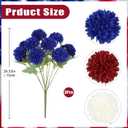 4 of July Decor Faux Chrysanthemums Artificial Flowers 27Heads Fake Silk Mums with Stem Balls Flower Patriotic Flower for Independence Day Memorial Day Home Decor Indoor Table (Red, White, Blue)