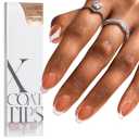 BTArtboxnails French Tip Press on Nails - Fake Nails Brown Short Coffin XCOATTIPS, No Need to File Gel Nail Tips for Nail Art Easy DIY
