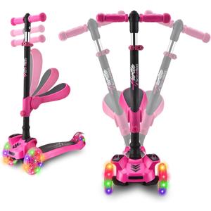 Hurtle 3-Wheeled Scooter for Kids - Wheel LED Lights, Adjustable Lean-to-Steer Handlebar, and Foldable Seat - Sit or Stand Ride with Brake for Boys and Girls Ages 1-14 Years Old (Watermelon)