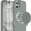 Magnetic for iPhone 16 Case, Compatible with Magsafe, Suction Cup Phone Mount, [2 Screen Protectors][Camera Lens Protector] Silicone Shockproof Protective Slim Phone Cover 6.1", Calke Green