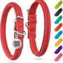 WAUDOG Ultra Soft Rolled Leather Collar - Soft Padded for Small, Medium, and Large Dogs - Puppy Collar for Male and Female Dogs (13" - 16" Neck, Red)