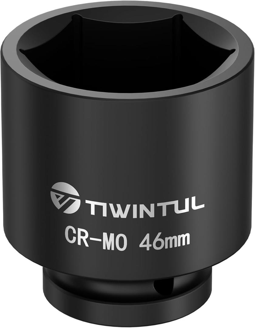 3/4 Inch Drive Metric Impact Socket 46mm, 6-Point Design, Heat-Treated Chrome Molybdenum Alloy Steel, Spindle Axle Nut Socket for Auto Repair, Easy Removal