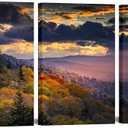 LevvArts Great Smoky Mountains Picture Wall Art Colorful Autumn Sunset Forest Landscape Photo Painting Artwork Stretched and Framed for Living Room Bedroom (Medium)