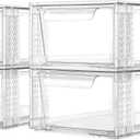 4 Pack Clear Stackable Storage Drawers, 3.95" H Easily Assemble Acrylic Organizer Bins - Multi-Use for Make up, Closet, Pantry, Bathroom, Medicine, Kitchen Cabinet & Undersink Organization