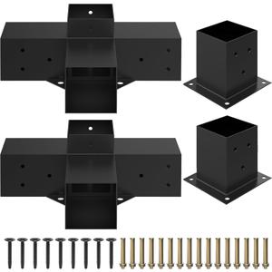 Heavy Alloy Steel Pergola Kit with 4-Way Pergola Brackets for 6"x 6" (Actual 5.5" X 5.5") LumberDIY Pergola Brackets Suitable for PergolasGardensand Metal Gazebo Kits - Includes Screws