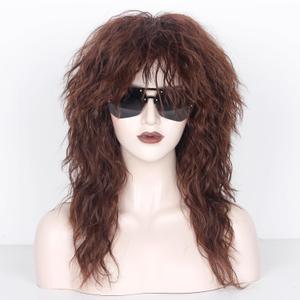WeKen 80s Costumes for Men and Women Long Curly 80s Rock Brown Mullet Wigs for Adults 80s Party Halloween Cosplay Accessories