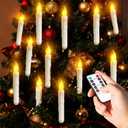 Floating Candles with Magic Wand Remote - 12 Pack Ivory Battery Operated Flickering Hanging Flameless LED Candle Lights,Realistic Taper Candles with String for Halloween,Christmas,Windows,Ceiling