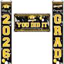 Black and Gold Graduation Decorations Class of 2026 Congrats Grad Banner Grad Porch Sign Door Banner and You Did It Backdrop for High School Graduation Decorations 2026