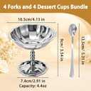 Ice Cream Cups Set of 4 with Spoons, 4.4 oz Stainless Steel Dessert Bowls, Vintage Footed Sundae Cups for Yogurt, Pudding, Fruit & Snacks for Home, Parties & Weddings