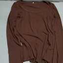 Roselux Womens Long Sleeve Stretch Crewneck Ribbed Knit Fitted Crop Top Casual Basic Shirts Brown (Medium)