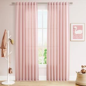 Nanspring Pink Linen Curtains 84 Inch Length 2 Panels Set for Baby Girl Bedroom Rod Pocket Back Tab Light Filtering Window Drapes for Kids Protect Privacy Home Decor 52x84
